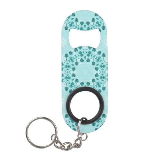 Floral Pattern, Blauwgroen blauw Mini Flessenopener (Voorkant)