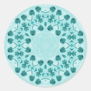 Floral Pattern, Blauwgroen blauw Ronde Sticker