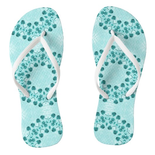 Floral Pattern, Blauwgroen blauw Teenslippers (Voetbed)