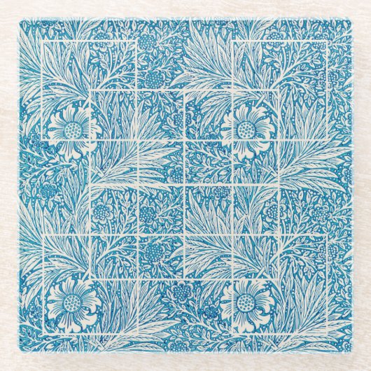 Floral Pattern Blue and White Glazen Onderzetter (Voorkant)