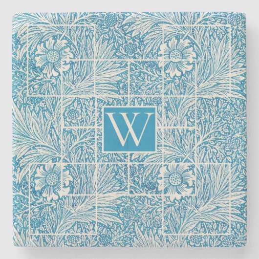  Floral Pattern Blue en White Stenen Onderzetter (Voorkant)