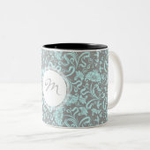  Floral Pattern Blue Grey Monogram Mok (Voorkant rechts)