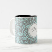  Floral Pattern Blue Grey Monogram Mok (Voorkant links)