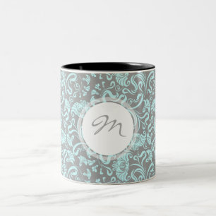  Floral Pattern Blue Grey Monogram Mok