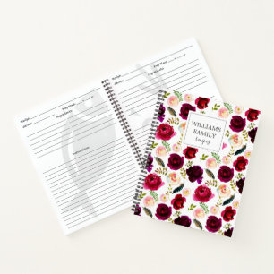 Floral Pattern Burgundy Custom Family Recipe Notitieboek
