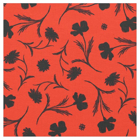 Floral Pattern Classy Chic Bold Red Black Liberty Stof (Close Up)