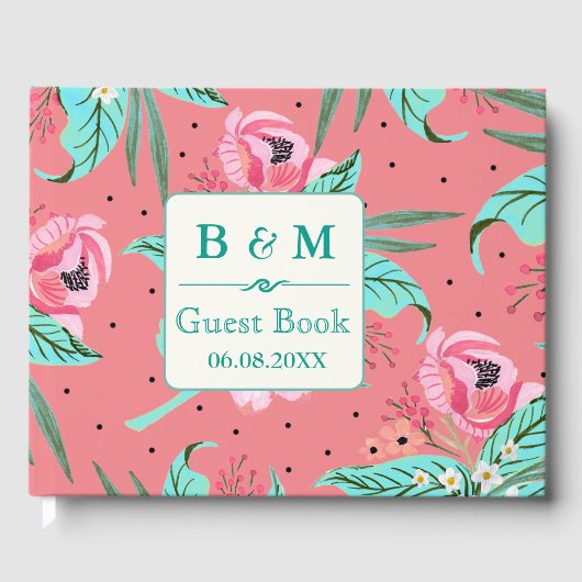 Floral Pattern - Coral Pink Personalized Guestbook Gastenboek (Voorkant)