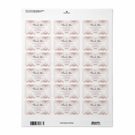  Floral Pattern Damask Bedankt voor het label (Full Sheet)
