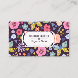 Floral Pattern Dark Plum & Mauve Business Card Visitekaartje