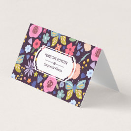 Floral Pattern Dark Plum & Mauve Business Card Visitekaartjes