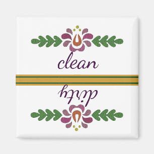 Floral Pattern Dishwasmachine Magnet Clean & Dirty Magneet