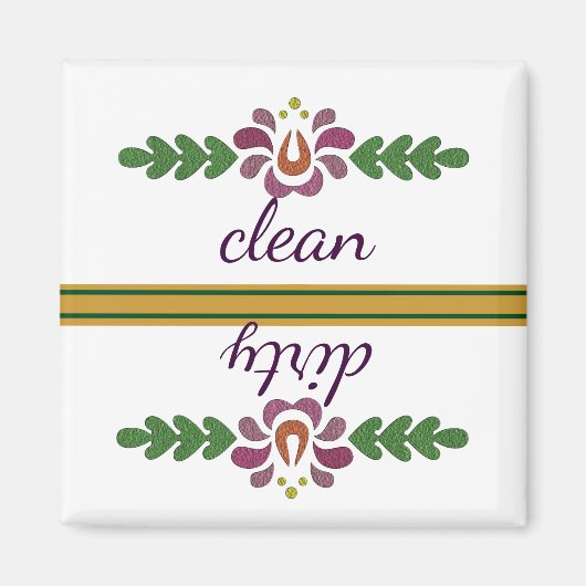 Floral Pattern Dishwasmachine Magnet Clean & Dirty Magneet (Voorkant)