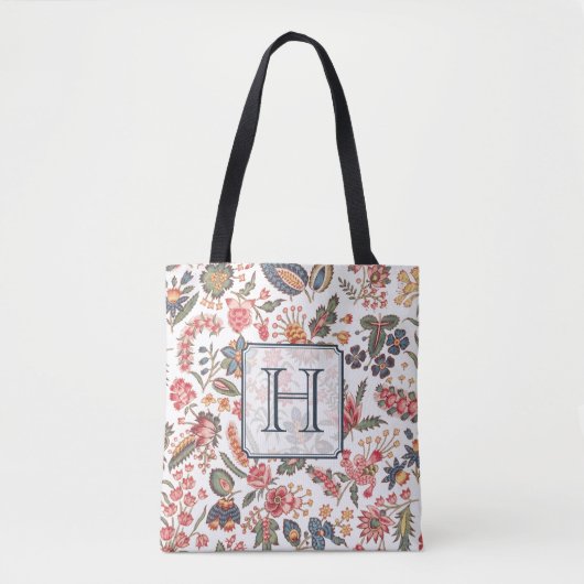 Floral Pattern Elegant Monogrammed Draagtas (Voorkant)