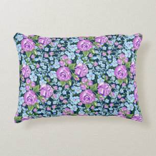 Floral Pattern Flowers in Full Bloom Blue Paars Accent Kussen