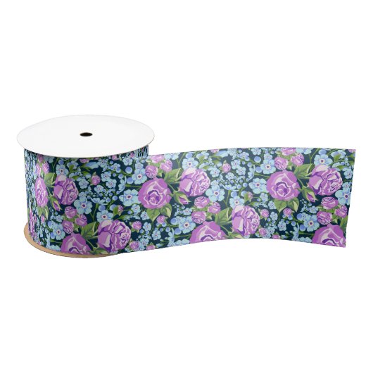Floral Pattern Flowers in Full Bloom Blue Paars Lint (Spoel)