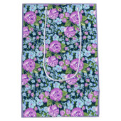 Floral Pattern Flowers in Full Bloom Blue Paars Medium Cadeauzakje (Achterkant)