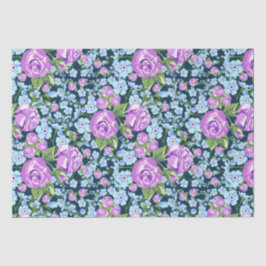 Floral Pattern Flowers in Full Bloom Blue Paars Tissuepapier
