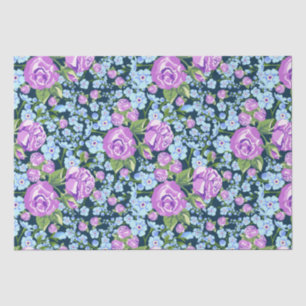 Floral Pattern Flowers in Full Bloom Blue Paars Tissuepapier