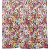 Floral Pattern Foliage Birds Butterflies Peony Douchegordijn (Voorkant)