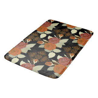 Floral Pattern Foliage Rozen op zwarte achtergrond Badmat
