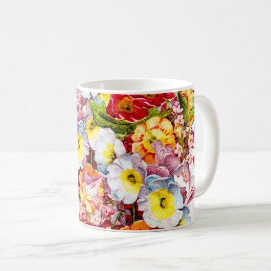 Floral Pattern  Girly White Primrose Koffiemok (Voorkant rechts)