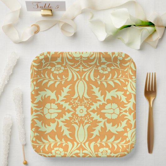 Floral Pattern, gold and pastel yellow design, Papieren Bordje (Huwelijk)