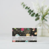 *~* Floral Pattern Gold Sequin Glitter Visitekaartje (Staand voorkant)