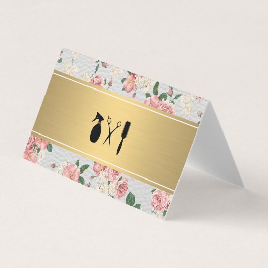 Floral Pattern Golden Bar Leather Appointment Visitekaartjes (Voorkant)