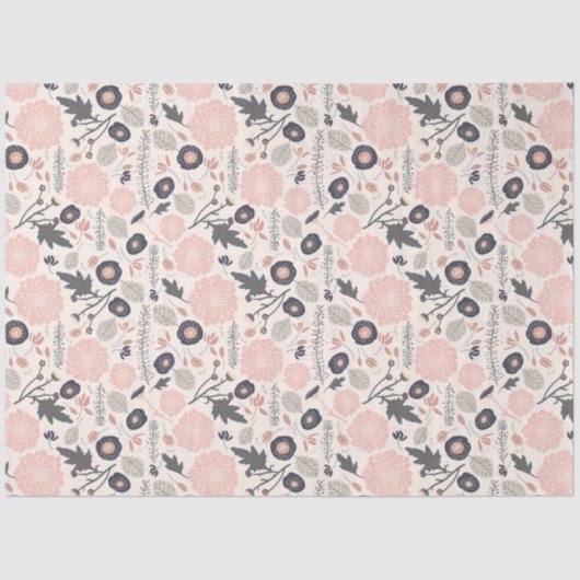 Floral Pattern Gray Pink Black Tissuepapier (Voorkant)