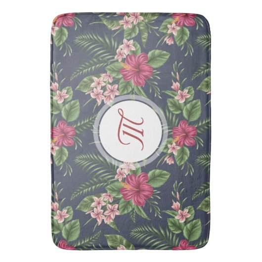 Floral Pattern Hibiscus Monogram Bath Mat (Voorkant Verticaal)