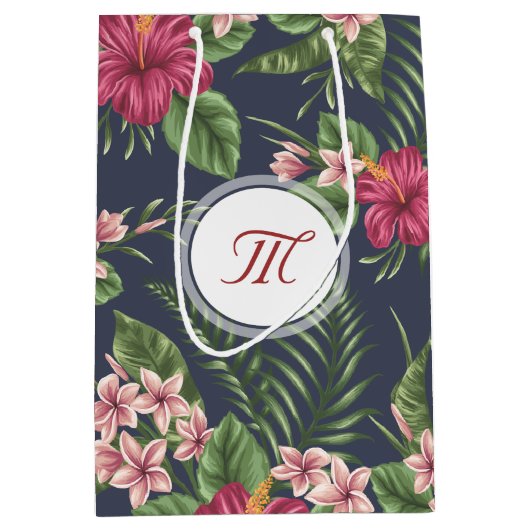 Floral Pattern Hibiscus Monogram M Gift Bag Medium Cadeauzakje (Voorkant)