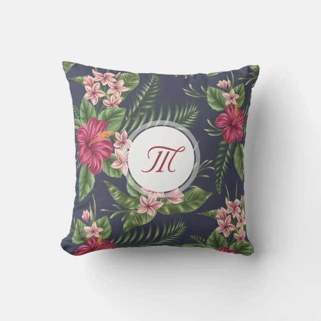 Floral Pattern Hibiscus Monogram Pillow Kussen (Voorkant)
