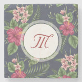 Floral Pattern Hibiscus Monogram Stone Onderzetter (Voorkant)