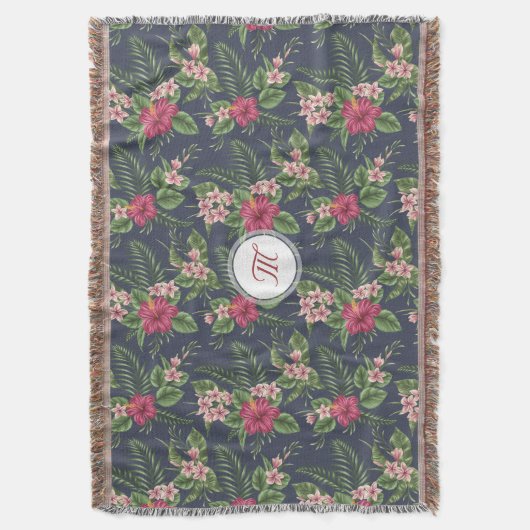 Floral Pattern Hibiscus Monogram T Blanket Deken (Voorkant Verticaal)