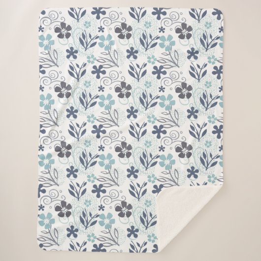 Floral Pattern in blue white and turkooise Sherpa Deken (Voorkant)
