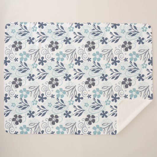 Floral Pattern in blue white and turkooise Sherpa Deken (Voorkant (horizontaal))