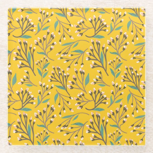 Floral Pattern in  delicate branches and buds Glazen Onderzetter (Voorkant)