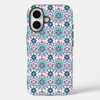 Floral Pattern in Hibiscus and Turquoise iPhone 16 Hoesje