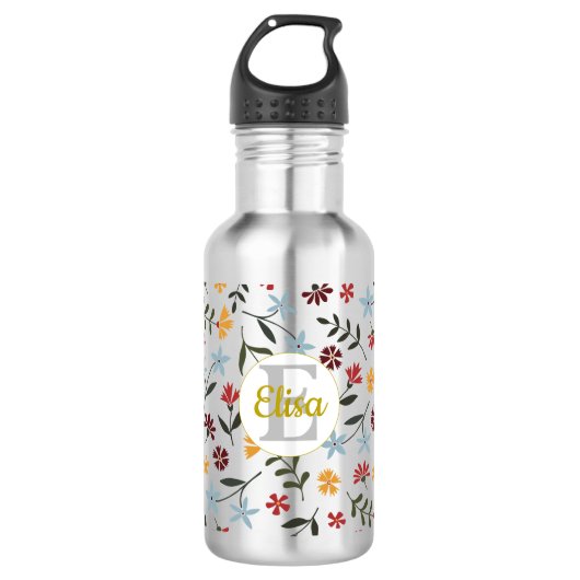 Floral Pattern, kleurrijke Waterverf, gepersonalis Waterfles (Voorkant)