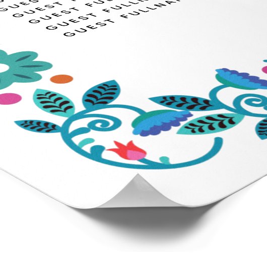 Floral Pattern Lijst Mexican Wedding Seating Chart Poster (Hoek)
