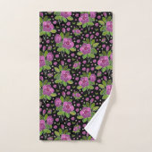 Floral Pattern Lilac Pink Green Black Bad Handdoek (Handdoek)