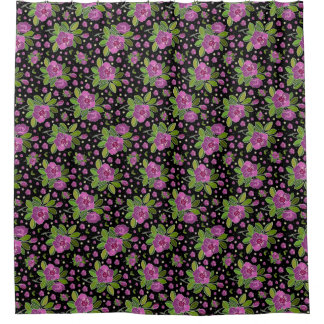 Floral Pattern Lilac Pink Green Black Douchegordijn