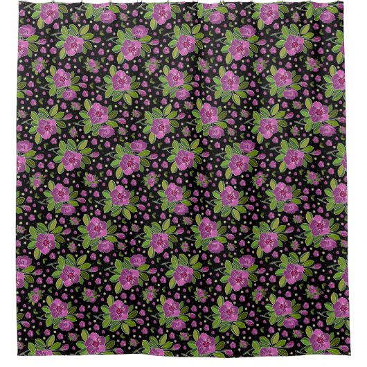 Floral Pattern Lilac Pink Green Black Douchegordijn (Voorkant)