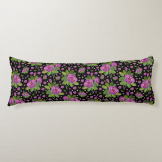 Floral Pattern Lilac Pink Green Black Lichaamskussen