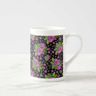 Floral Pattern Lilac Pink Green Black Porselein Kop