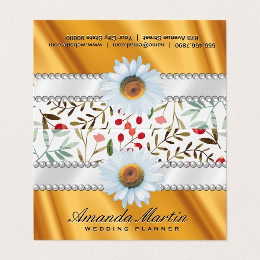 Floral Pattern | Lux Gold Silk Drapery Visitekaartjes (Buitenkant ongevouwen)