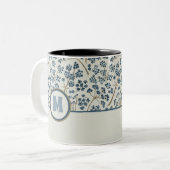 Floral Pattern Monogram Blue Waterverf Caraway Tweekleurige Koffiemok (Voorkant links)