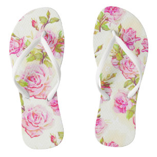 Floral Pattern Old Roses Woman Flip Flop