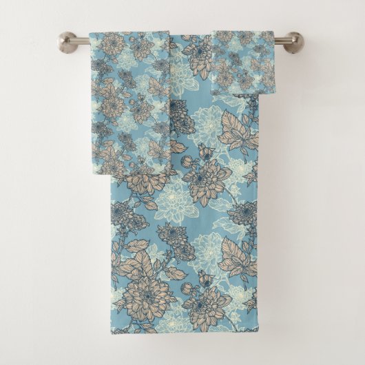 Floral Pattern on Blue Background Bad Handdoek (Insitu)
