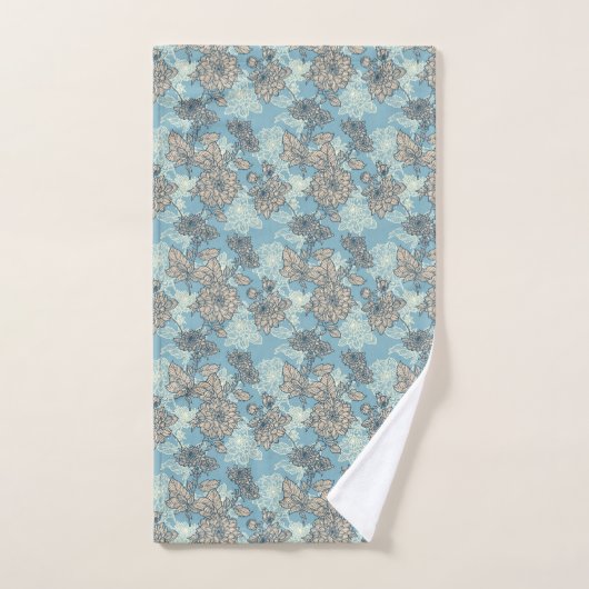 Floral Pattern on Blue Background Bad Handdoek (Handdoek)